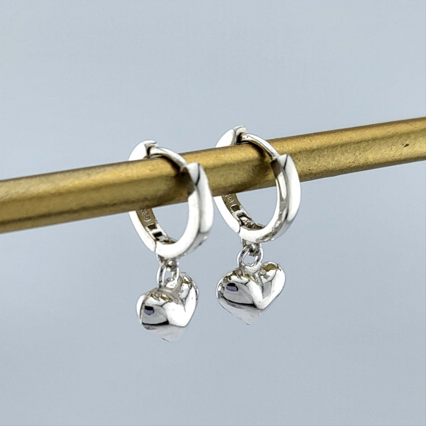Sterling Silver Silver Puff Heart Huggies