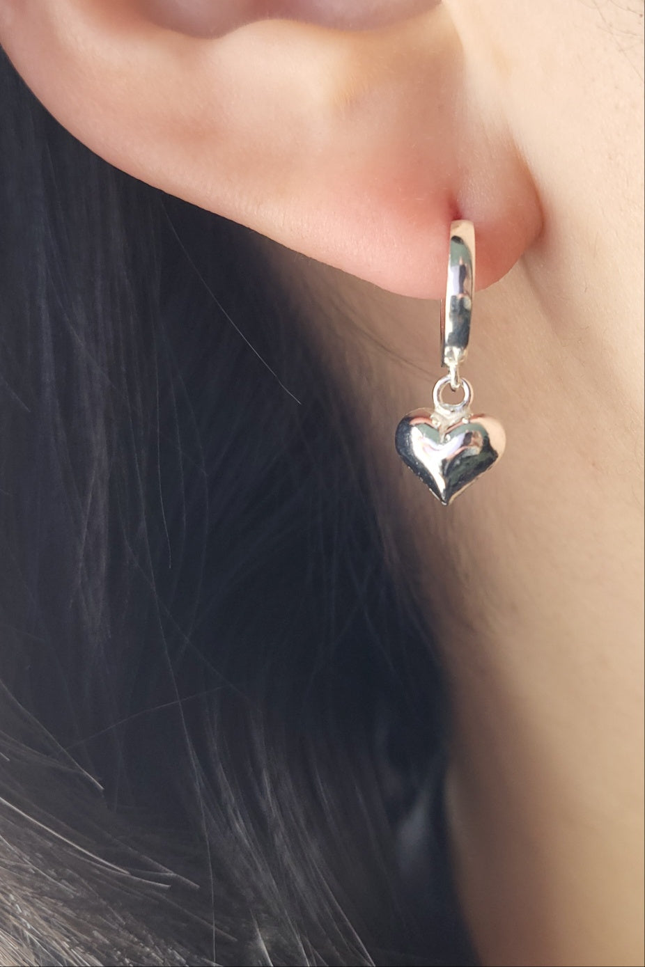 Sterling Silver Silver Puff Heart Huggies
