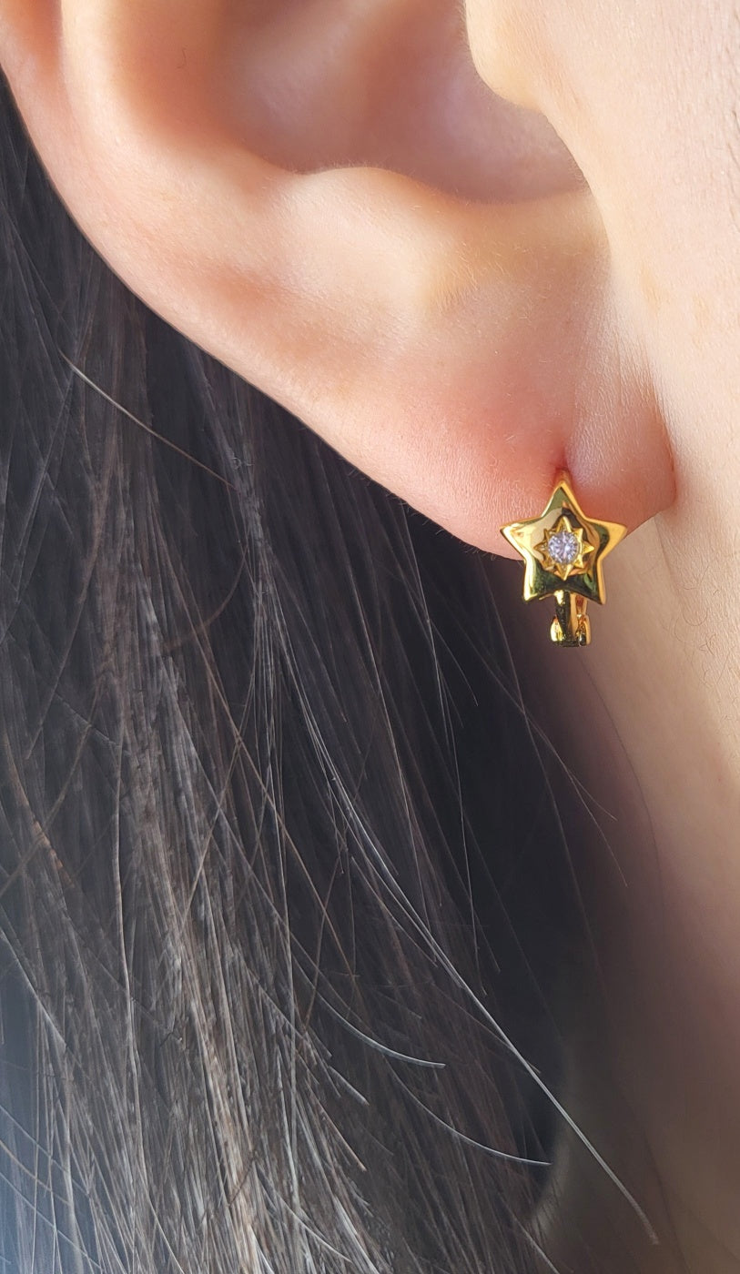 Sterling Silver Golden Starburst Huggies