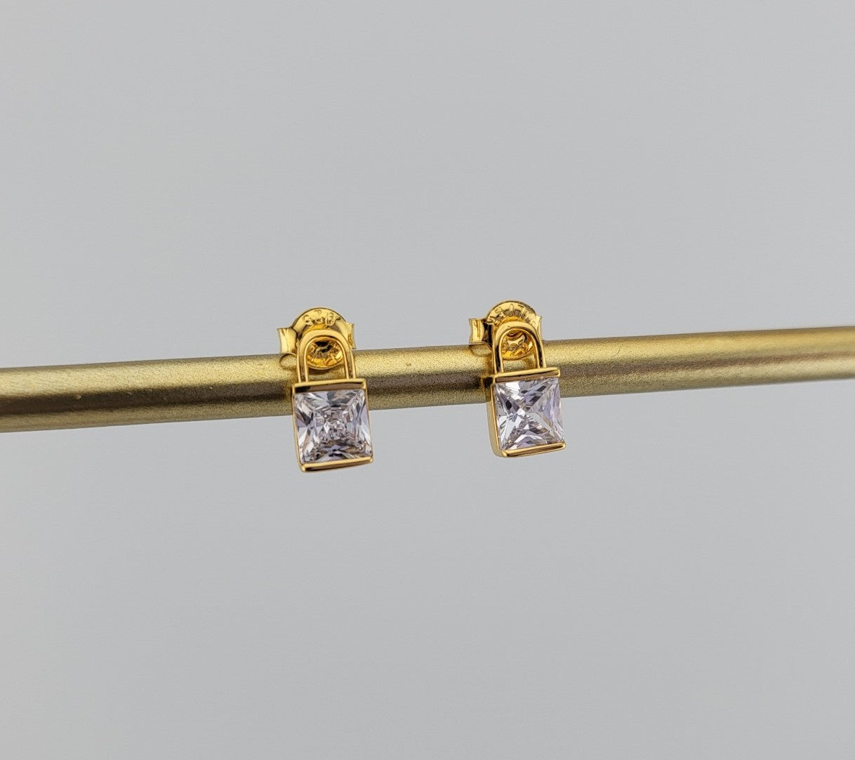 Sterling Silver Gold Plated Padlock Stud Earrings