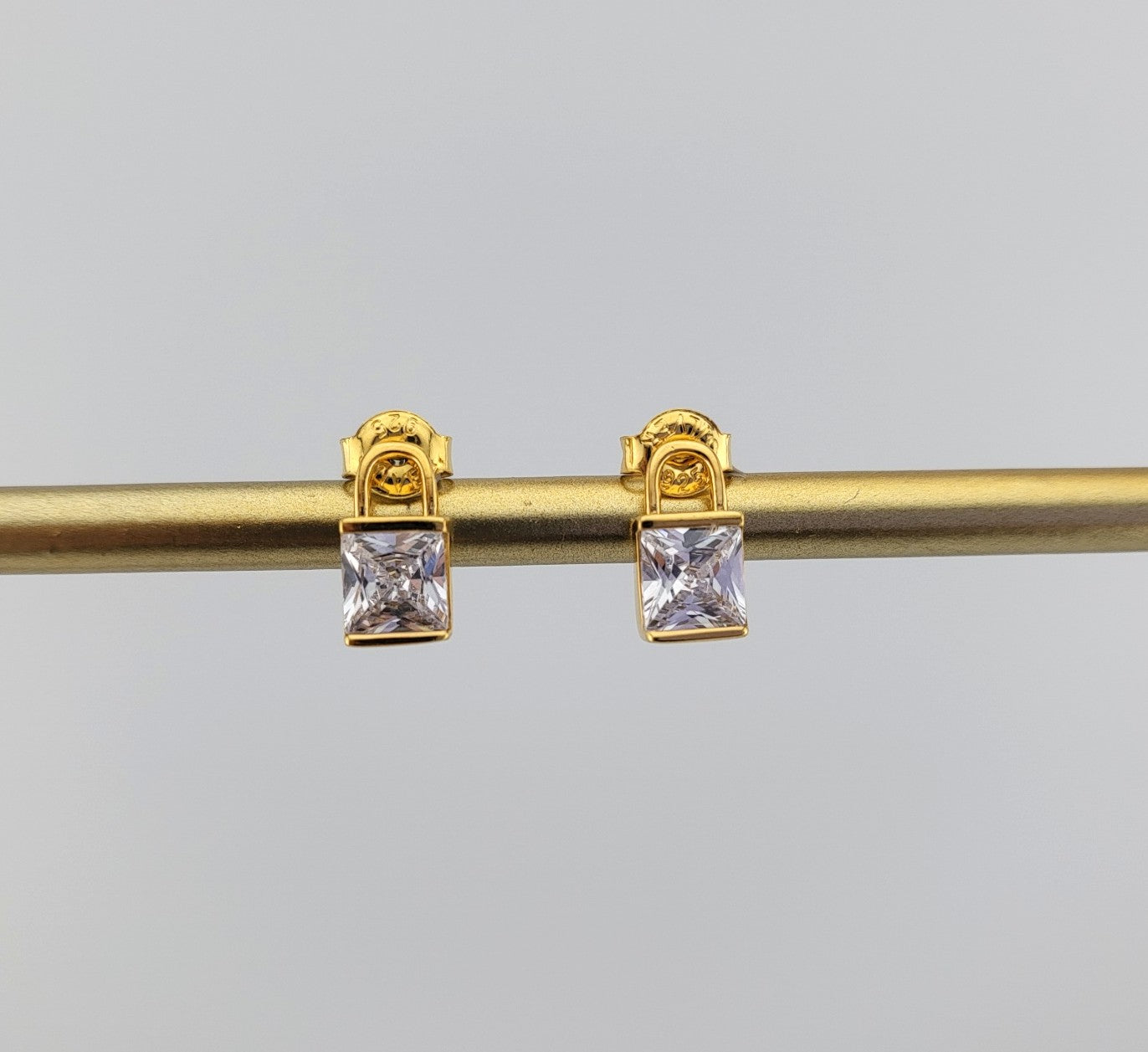Sterling Silver Gold Plated Padlock Stud Earrings