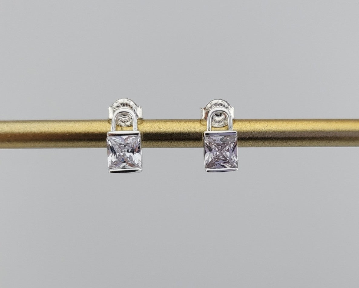 Sterling Silver Padlock Stud Earrings