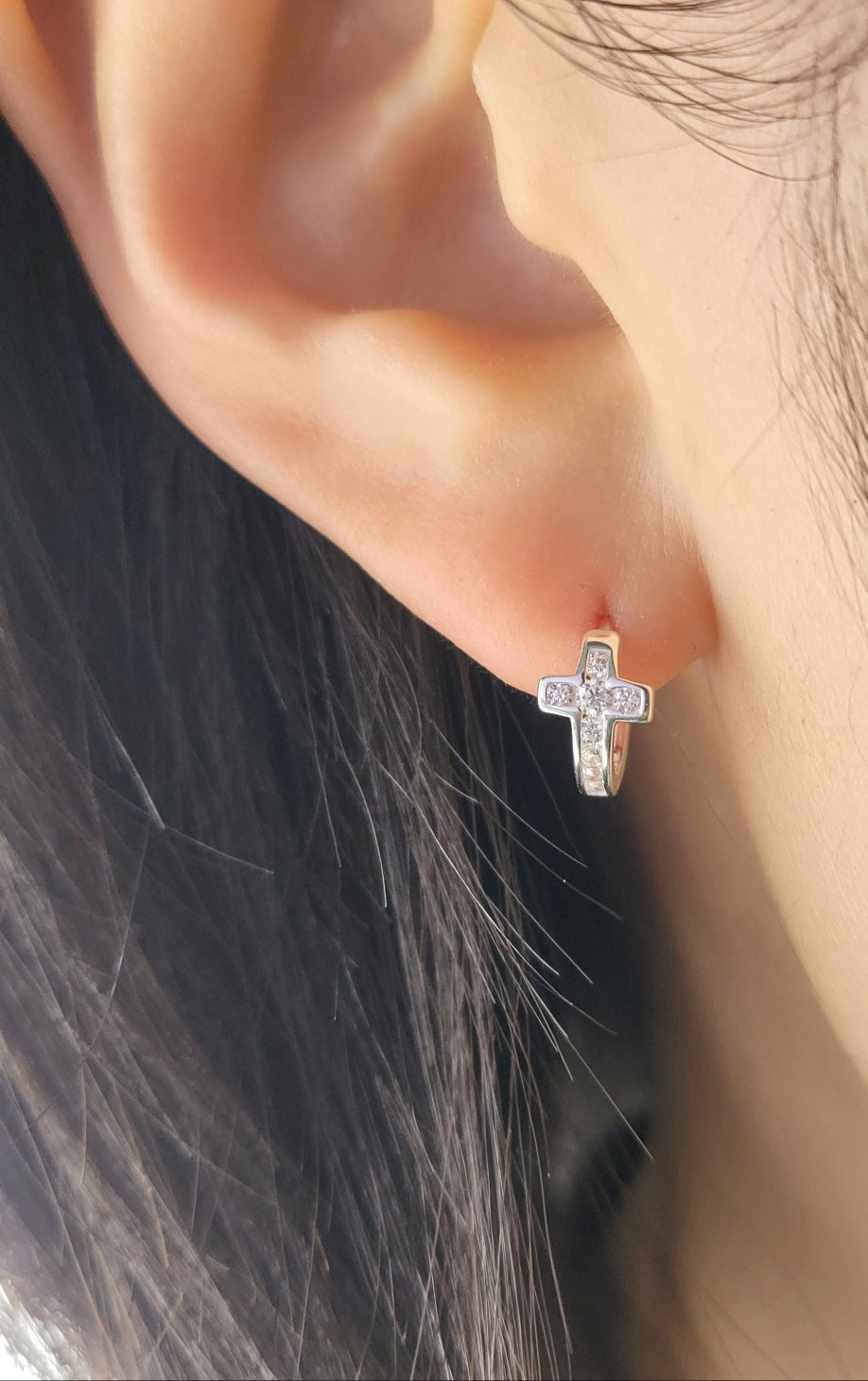 Sterling Silver Cross Huggies