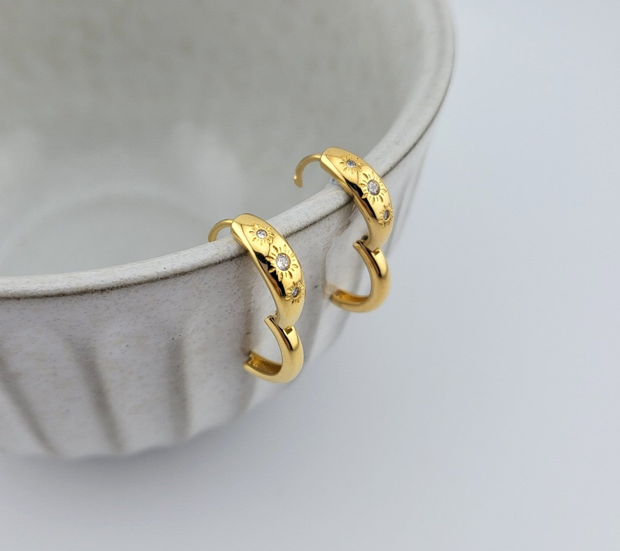 Gold Plated Sterling Silver Celestial Sunflower Huggies