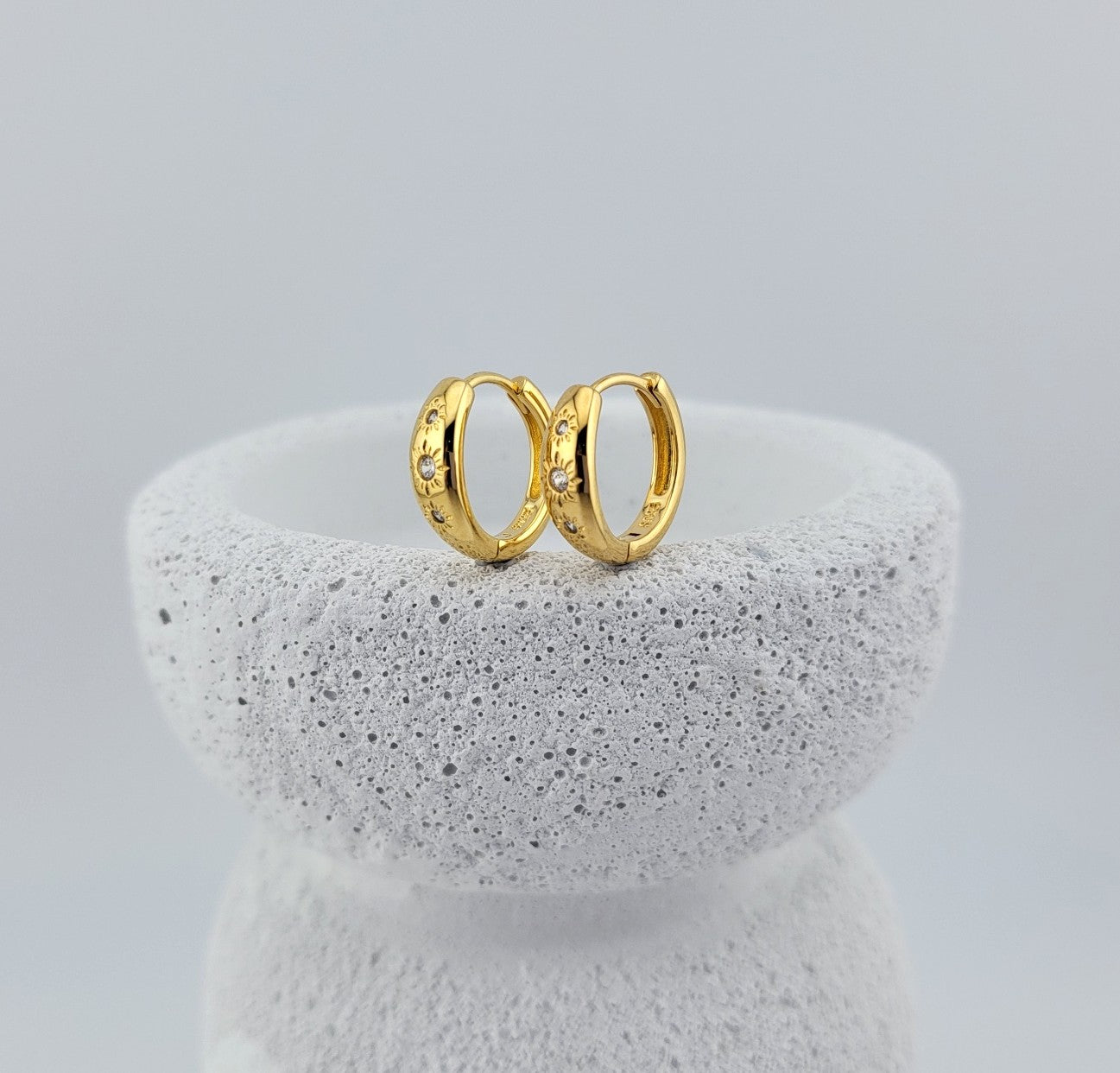 Gold Plated Sterling Silver Celestial Sunflower Huggies