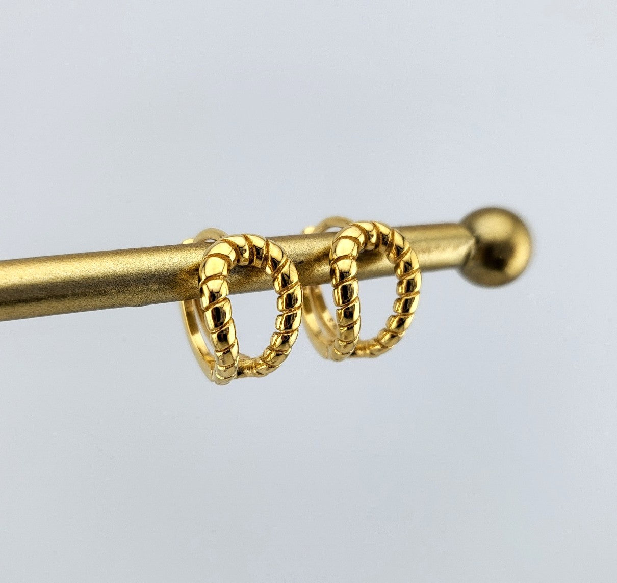 Gold Plated Sterling Silver Twist Rope Huggies Earrings
