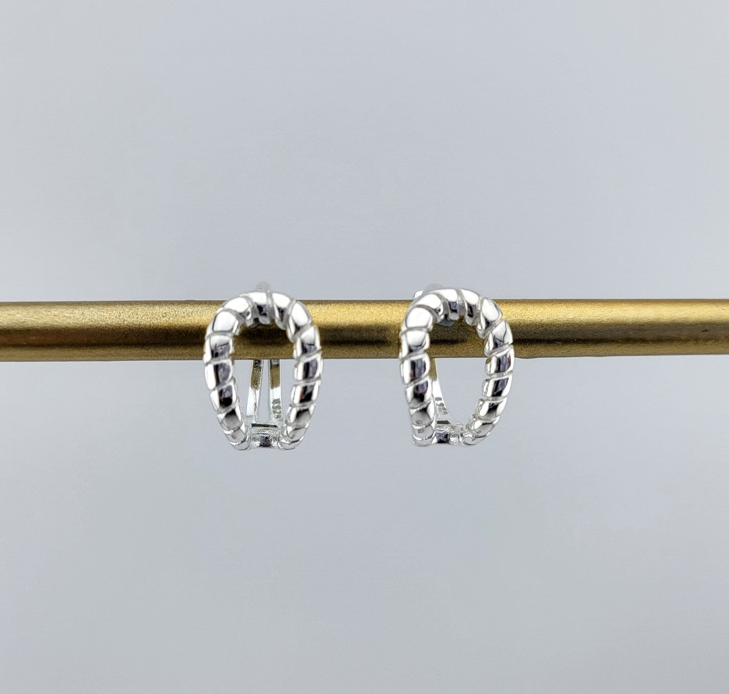 Sterling Silver Twist Rope Huggies Earrings
