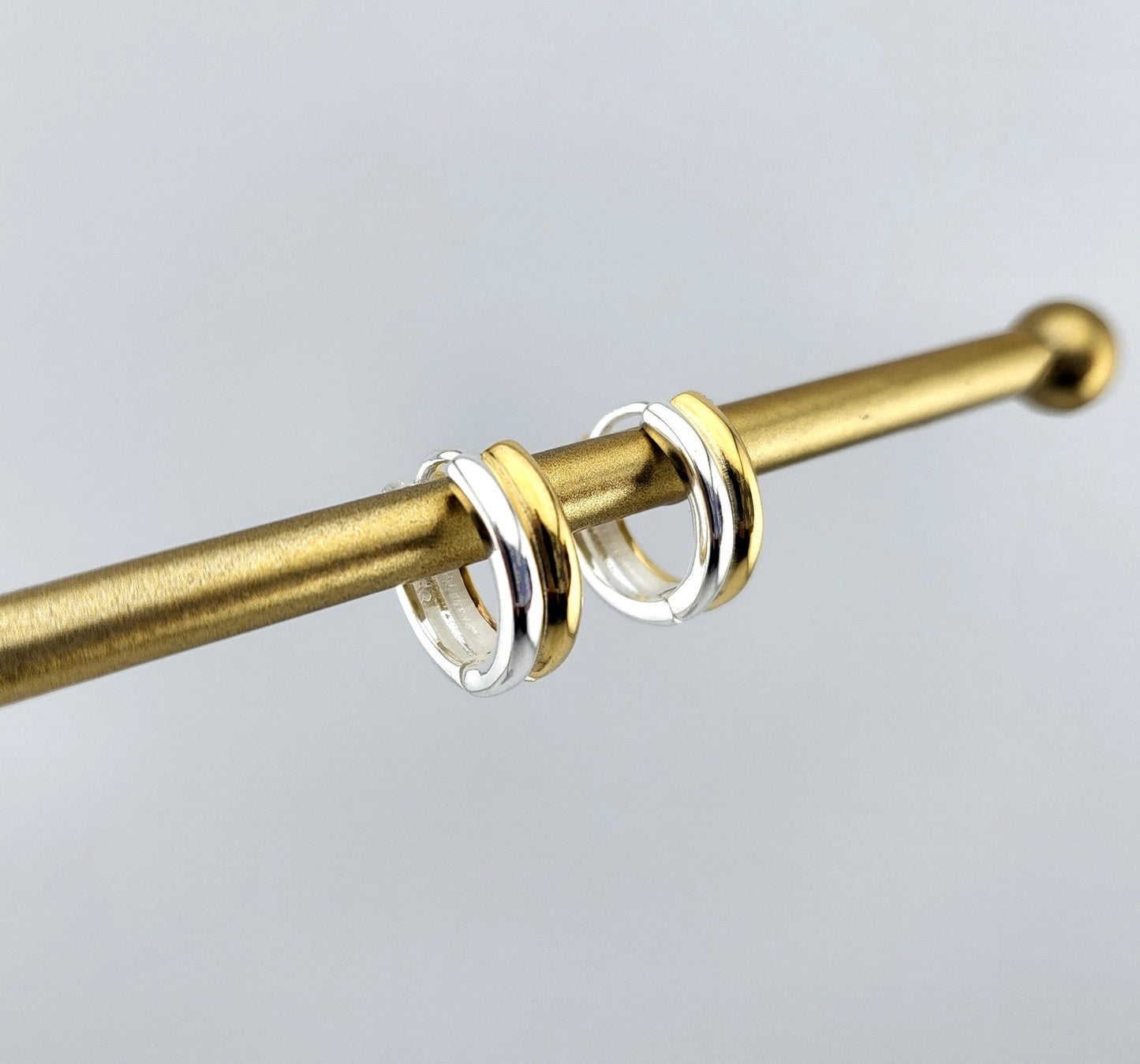 Gold Plated Sterling Silver Two-Tone Huggies Earrings