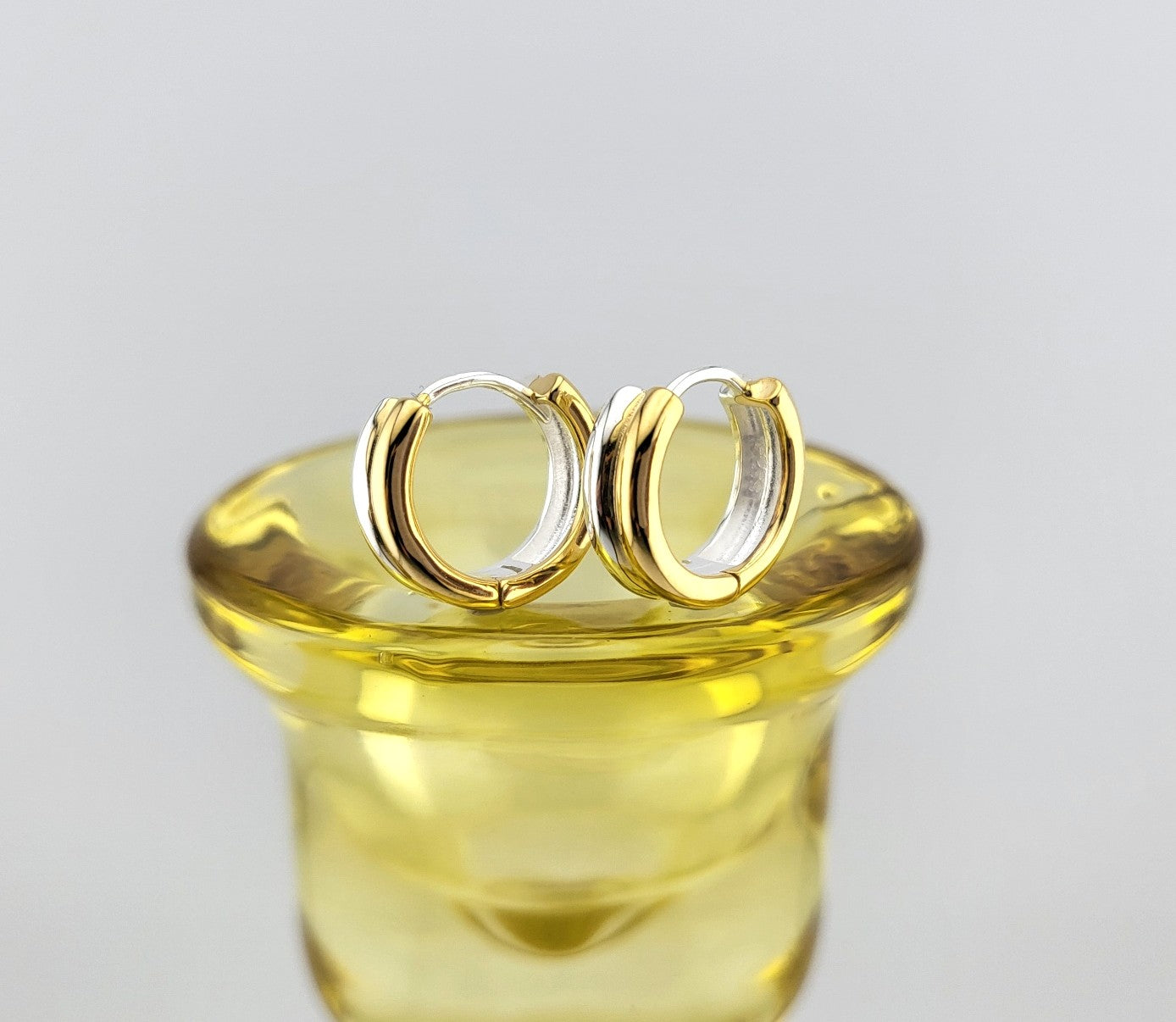 Gold Plated Sterling Silver Two-Tone Huggies Earrings