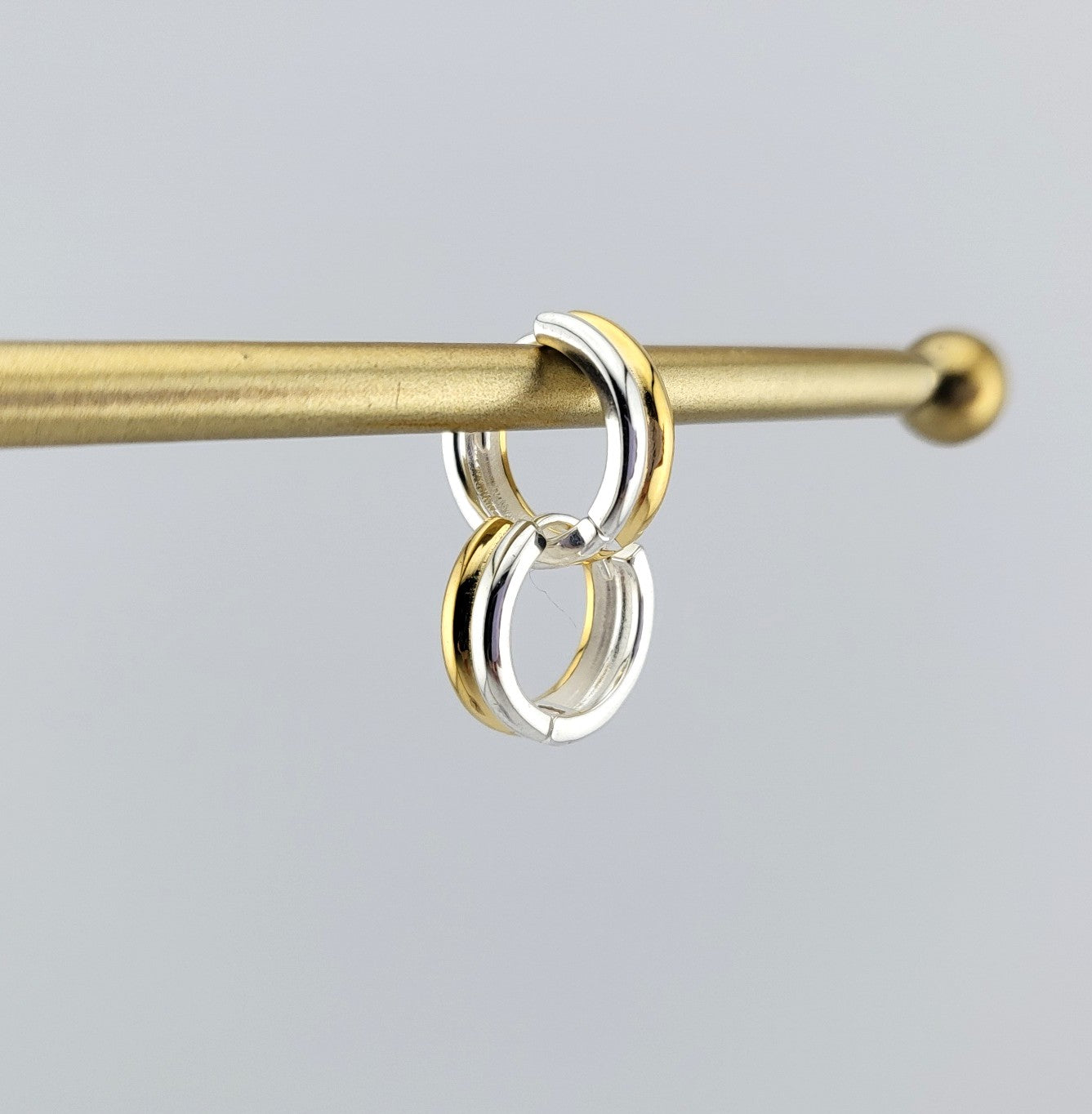 Gold Plated Sterling Silver Two-Tone Huggies Earrings