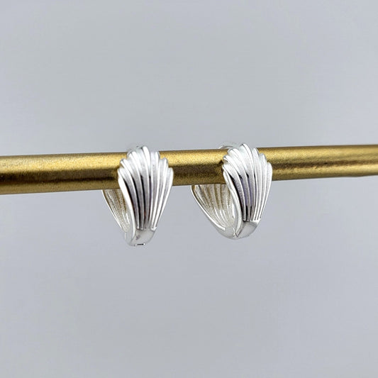 Sterling Silver Shell-Inspired Huggies Earrings