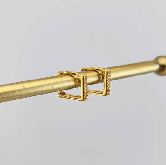 Gold Plated Sterling Silver Pavé Rectangle Huggies
