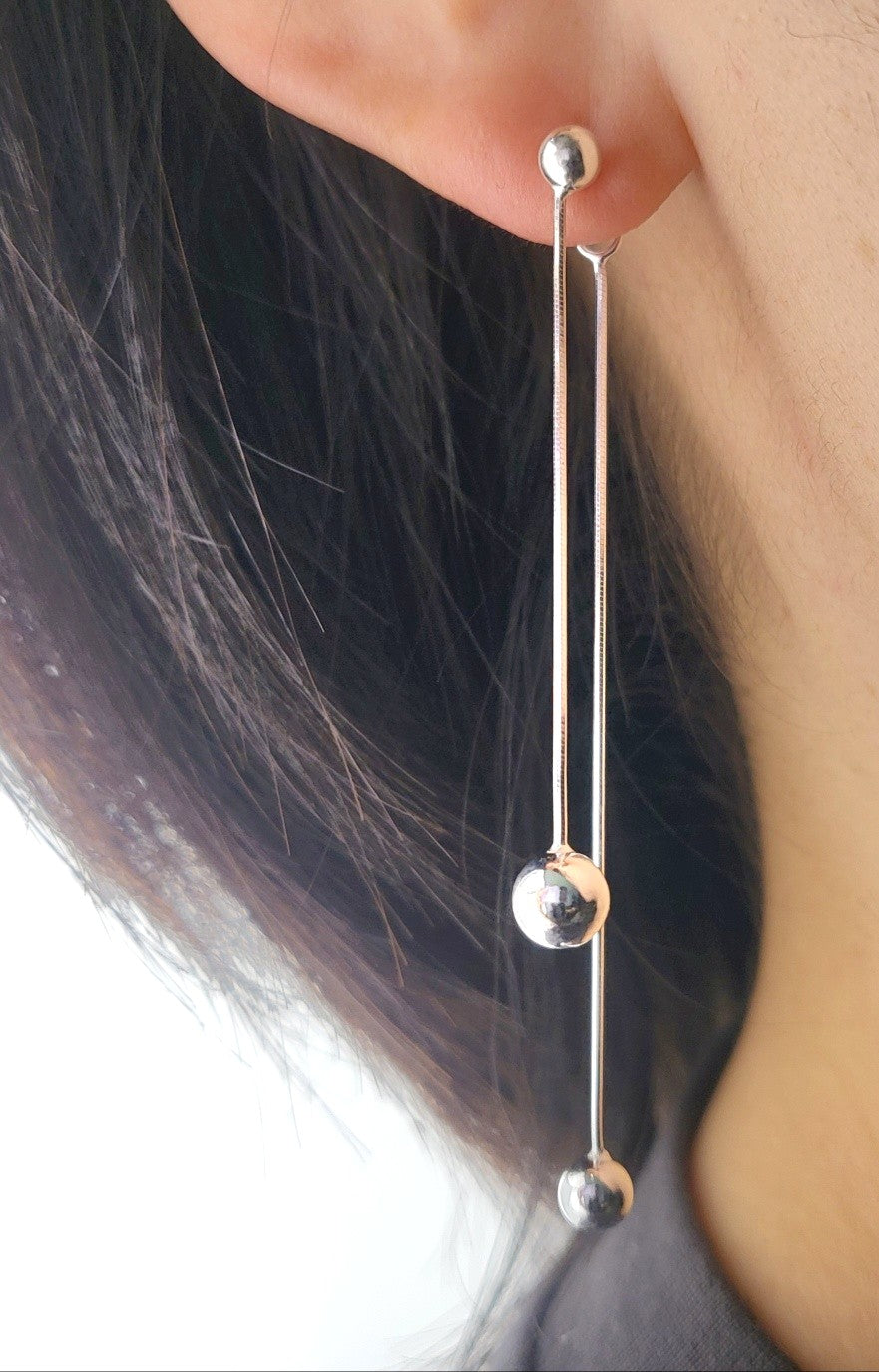 Sterling Silver Linear Drop Ball Earrings