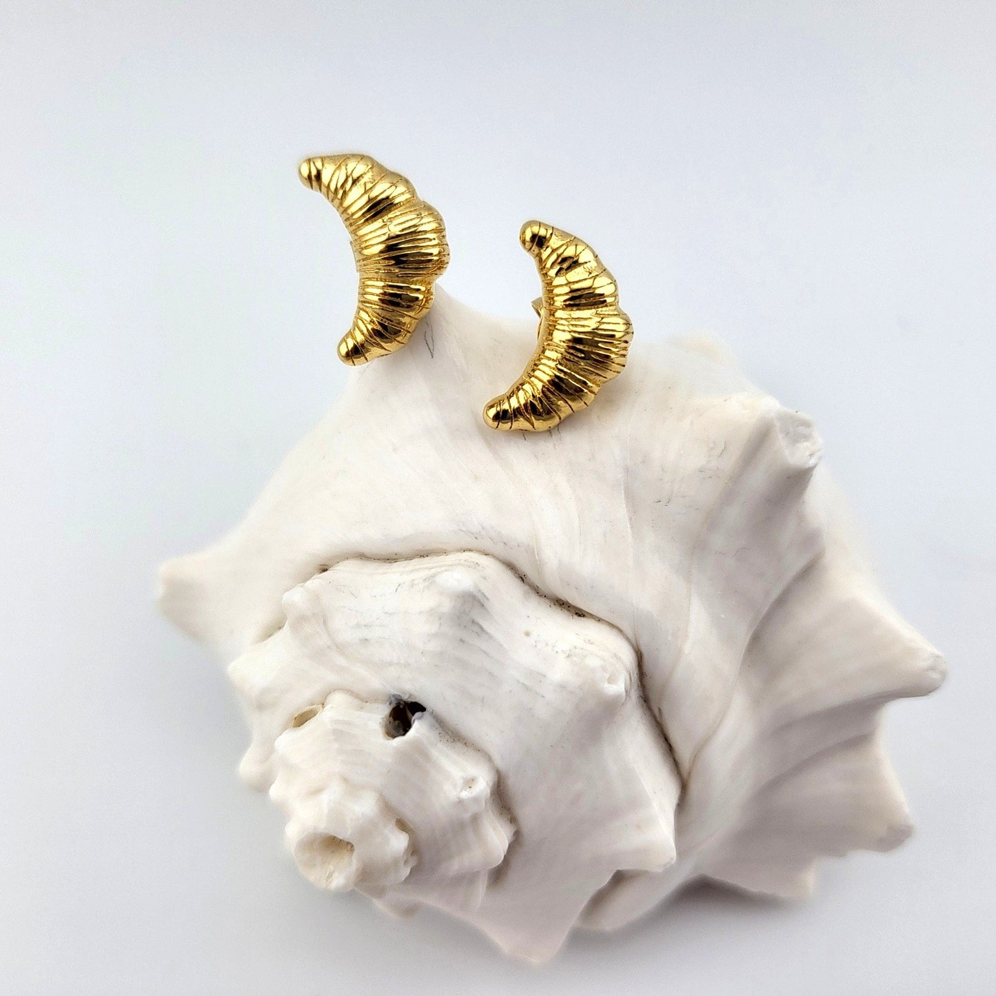 Gold Plated Sterling Silver Croissant Stud Earrings