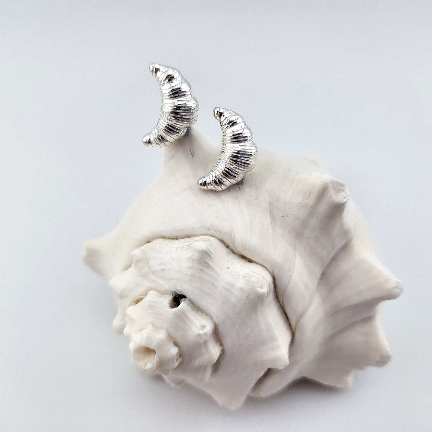 Sterling Silver Croissant Stud Earrings