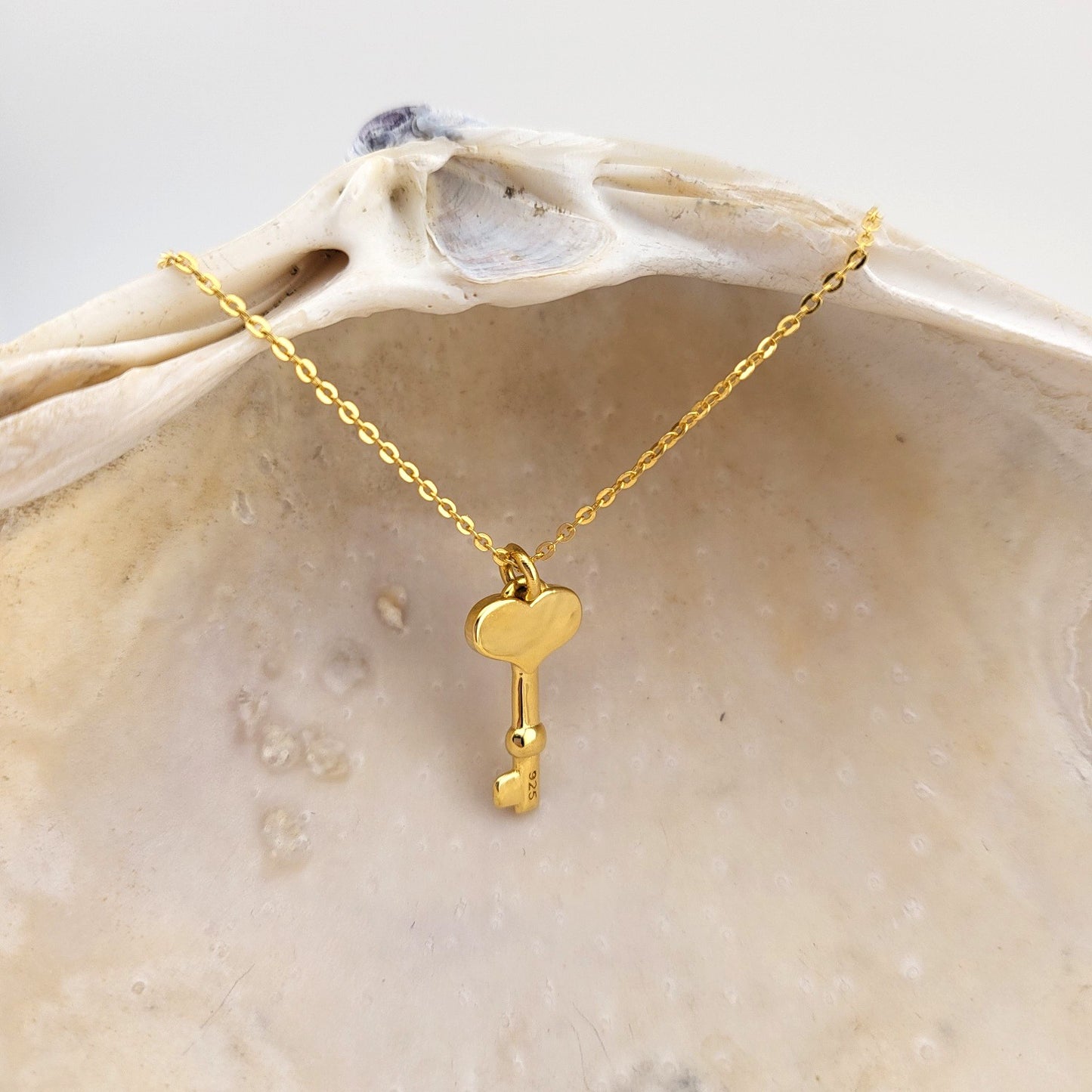 Gold Plated Sterling Silver Heart Key Necklace