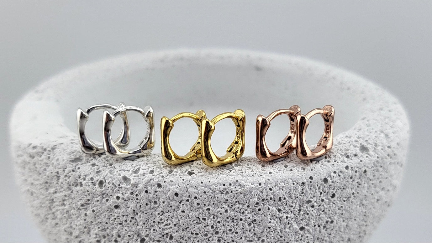 Sterling Silver Organic Square Huggies