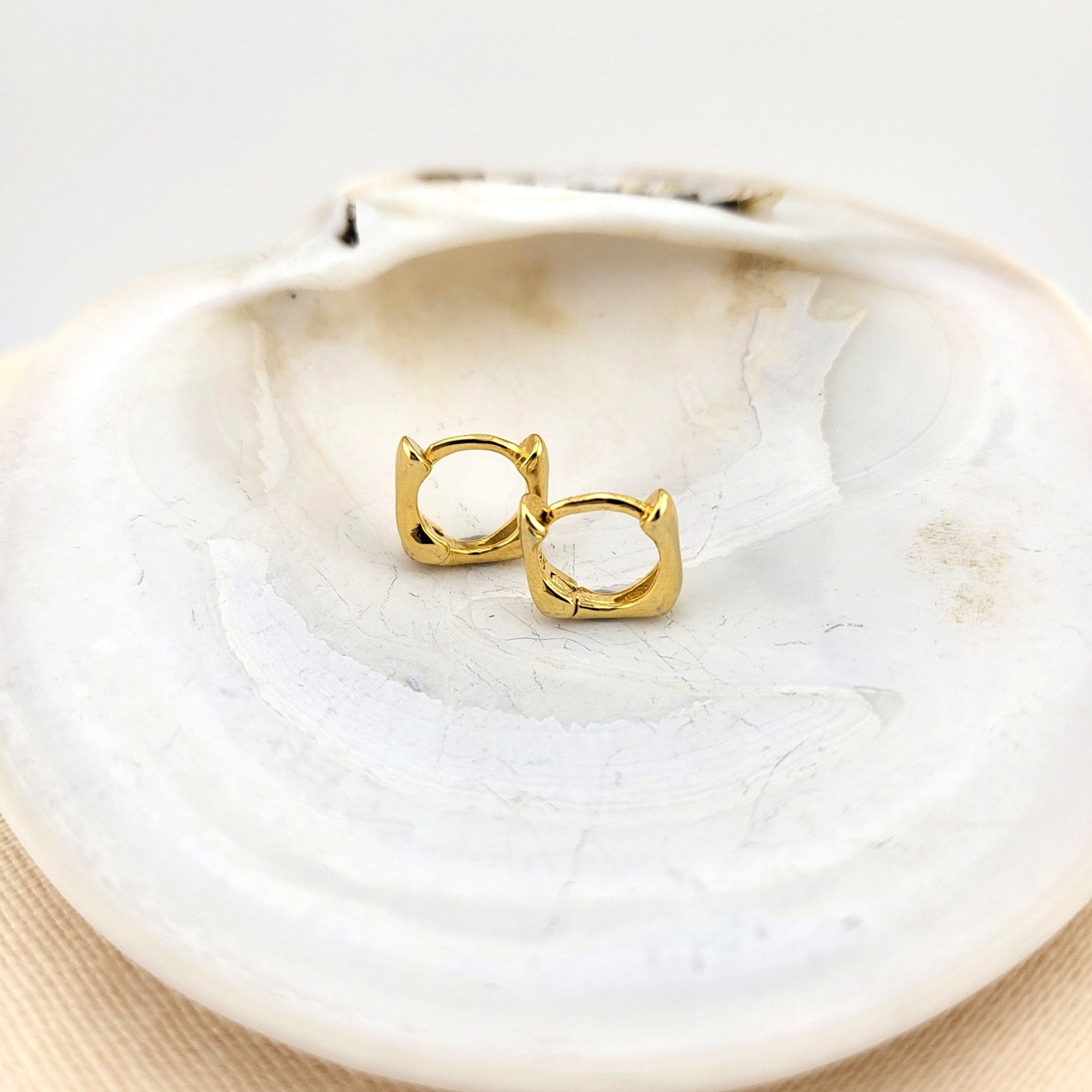 Gold Plated Sterling Silver Organic Square Huggies