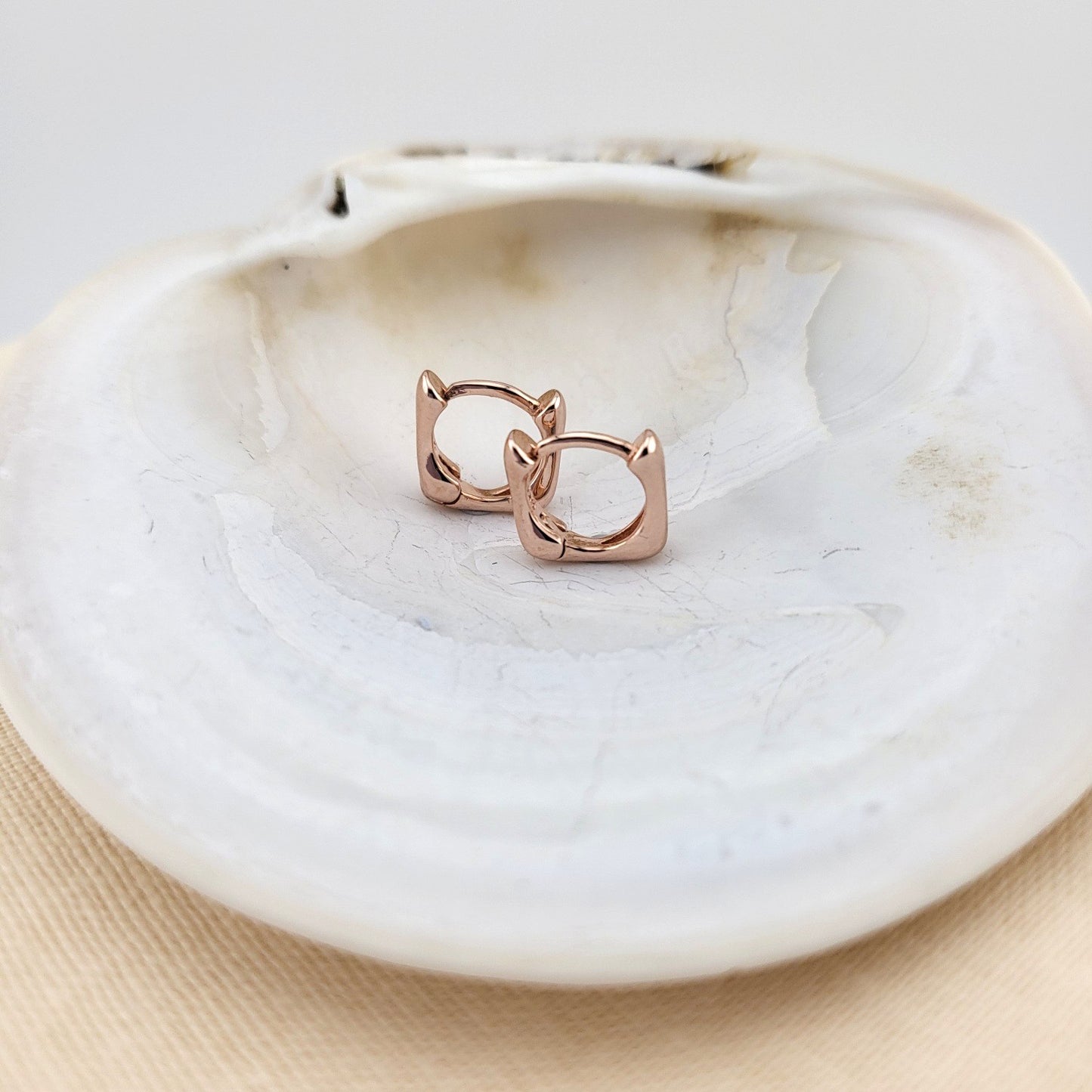 Rose Gold Plated Sterling Silver Organic Square Huggies