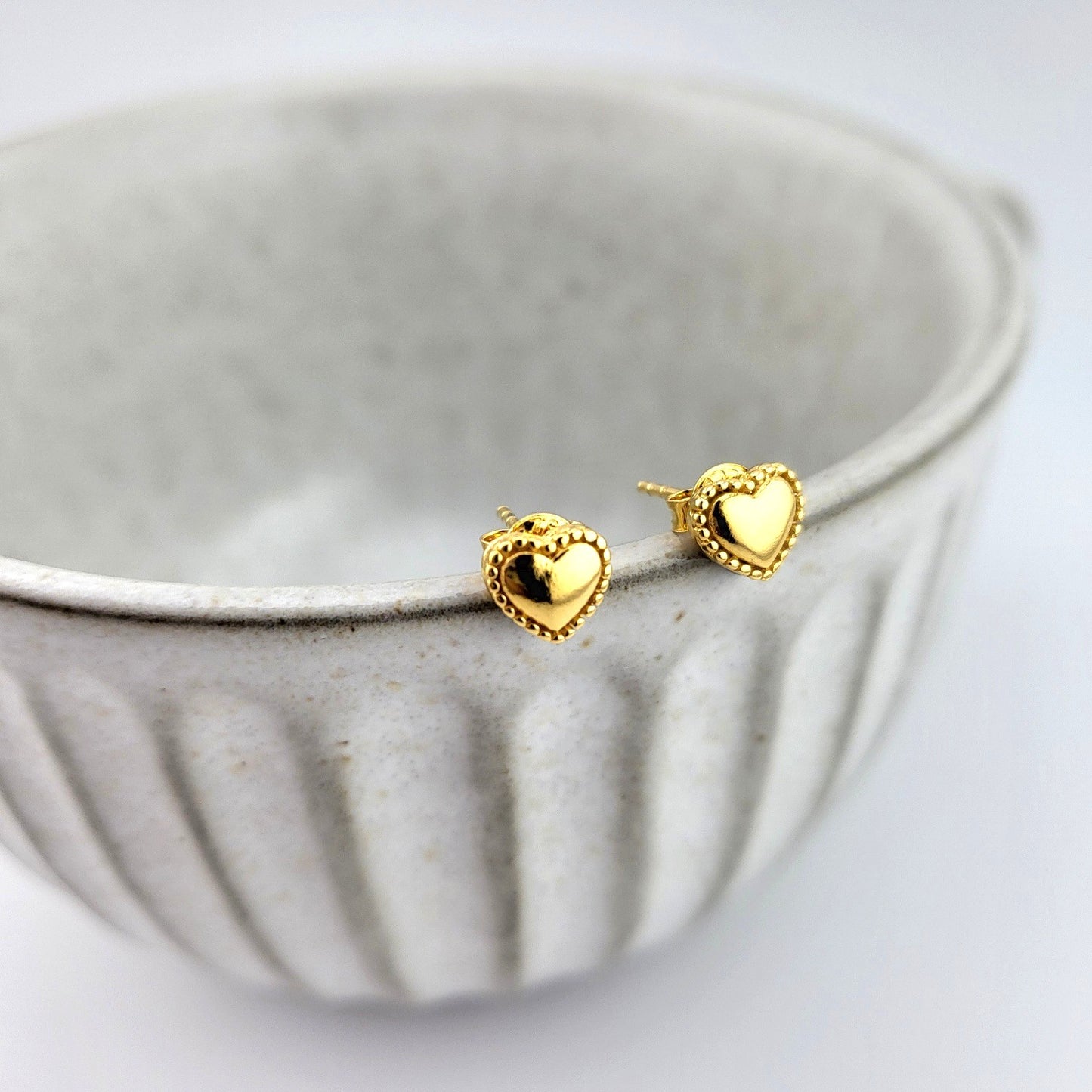 Sterling Silver Gold Plated Beaded Heart Stud
