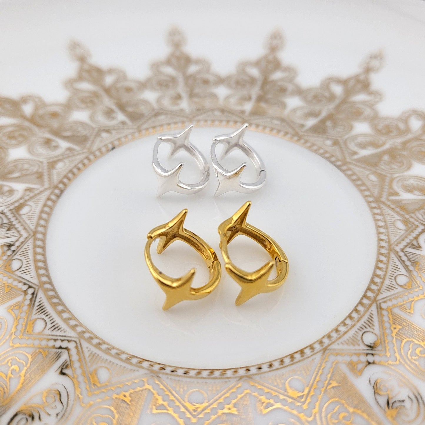 Gold Plated Sterling Silver North Star Sleek Huggies