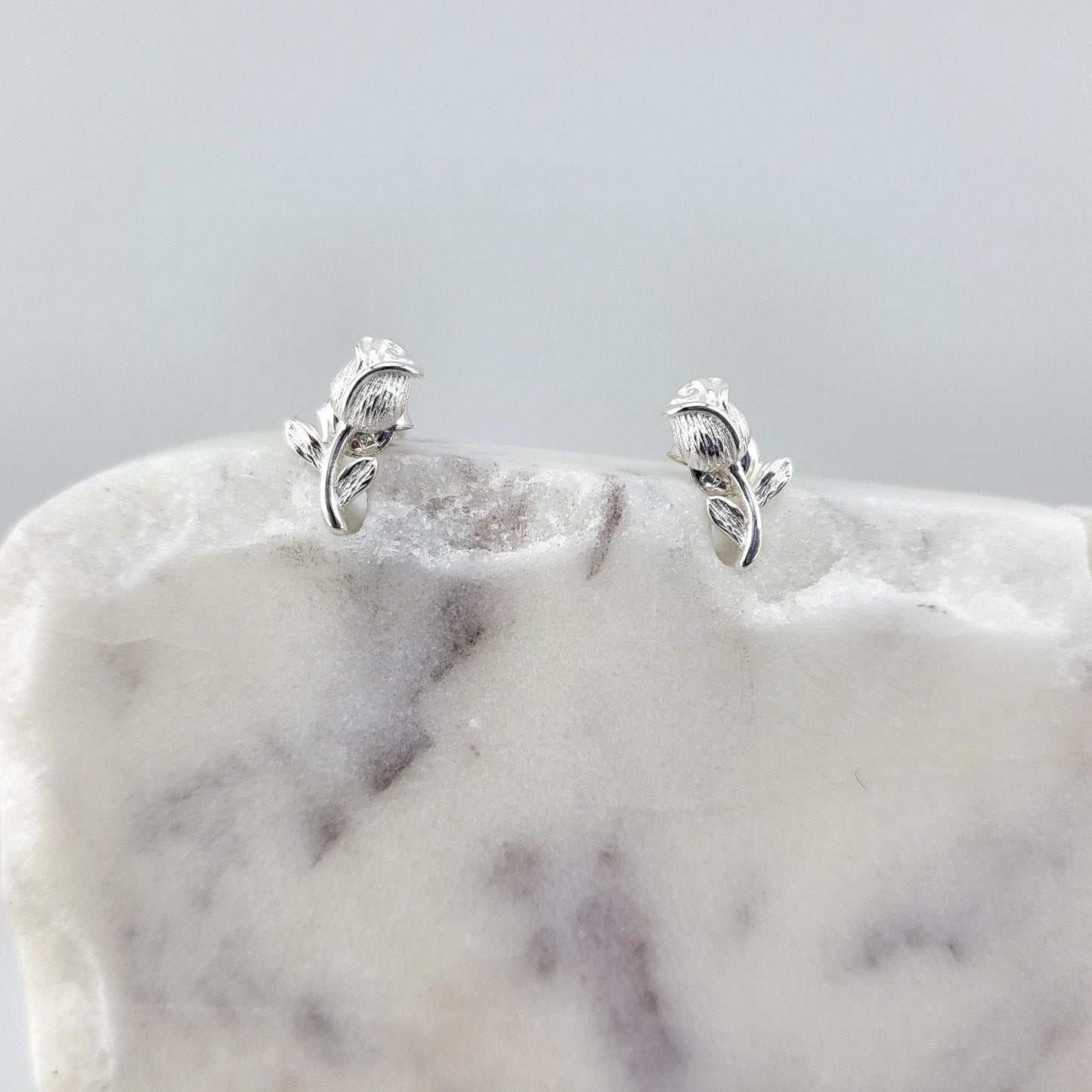 Sterling Silver Rosebud Whisper Stud Earrings