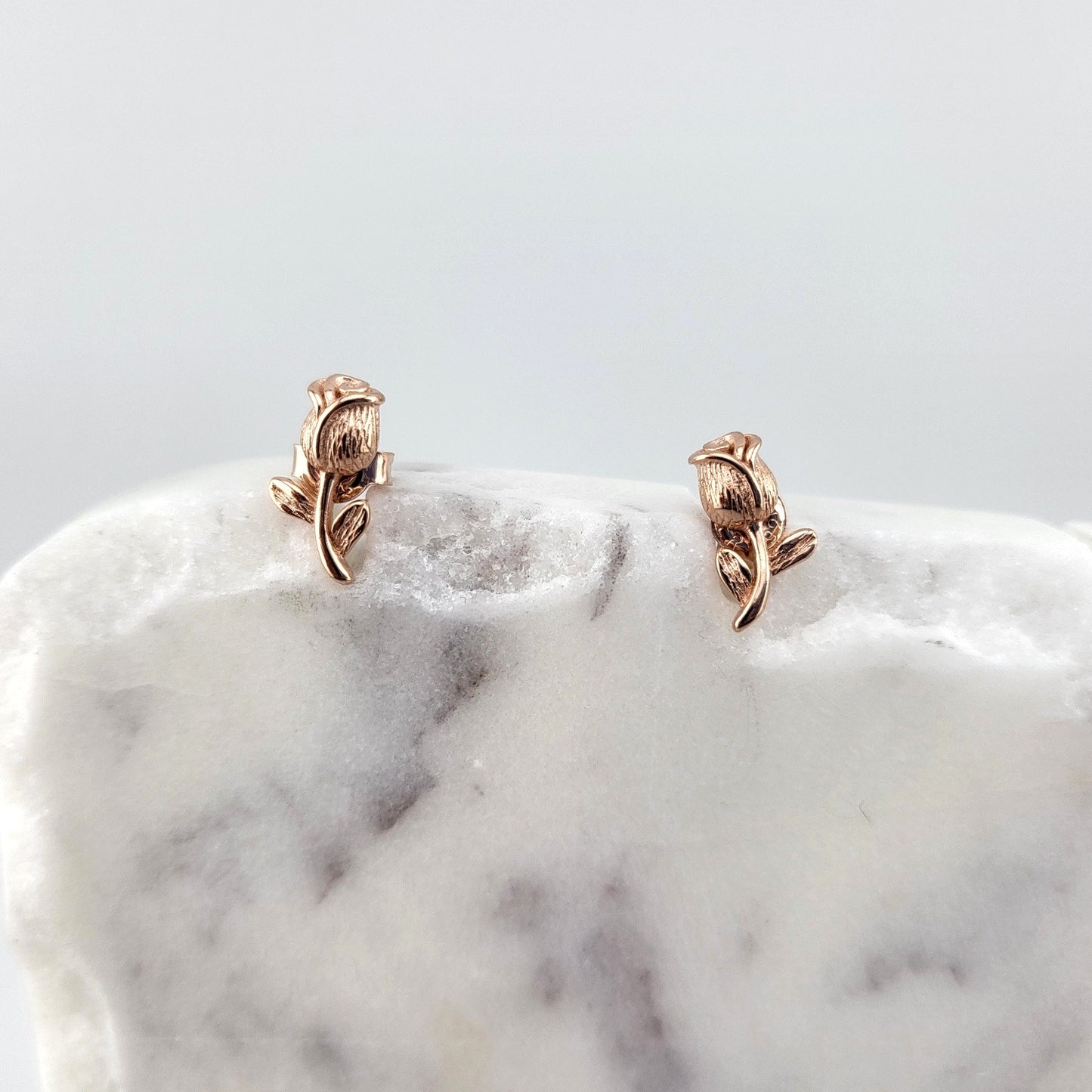 Rose Gold Plated Sterling Silver Rosebud Whisper Stud Earrings