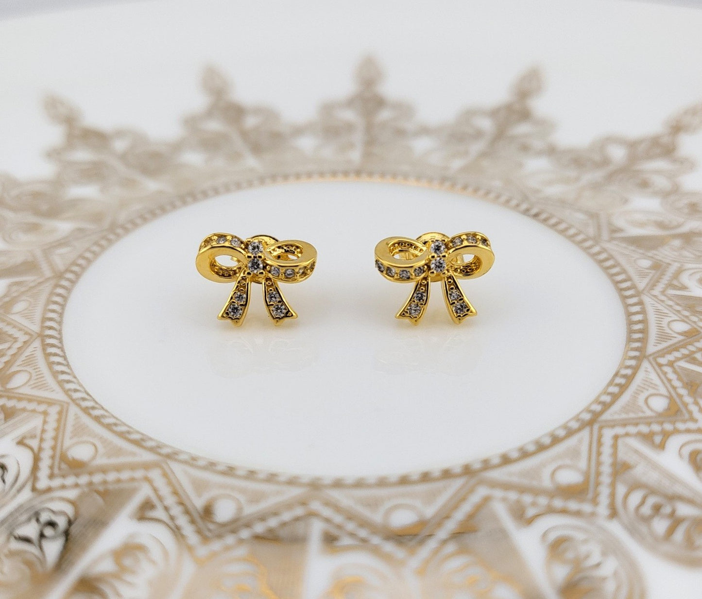 Gold Plated Sterling Silver Gilded Bow Stud Earrings