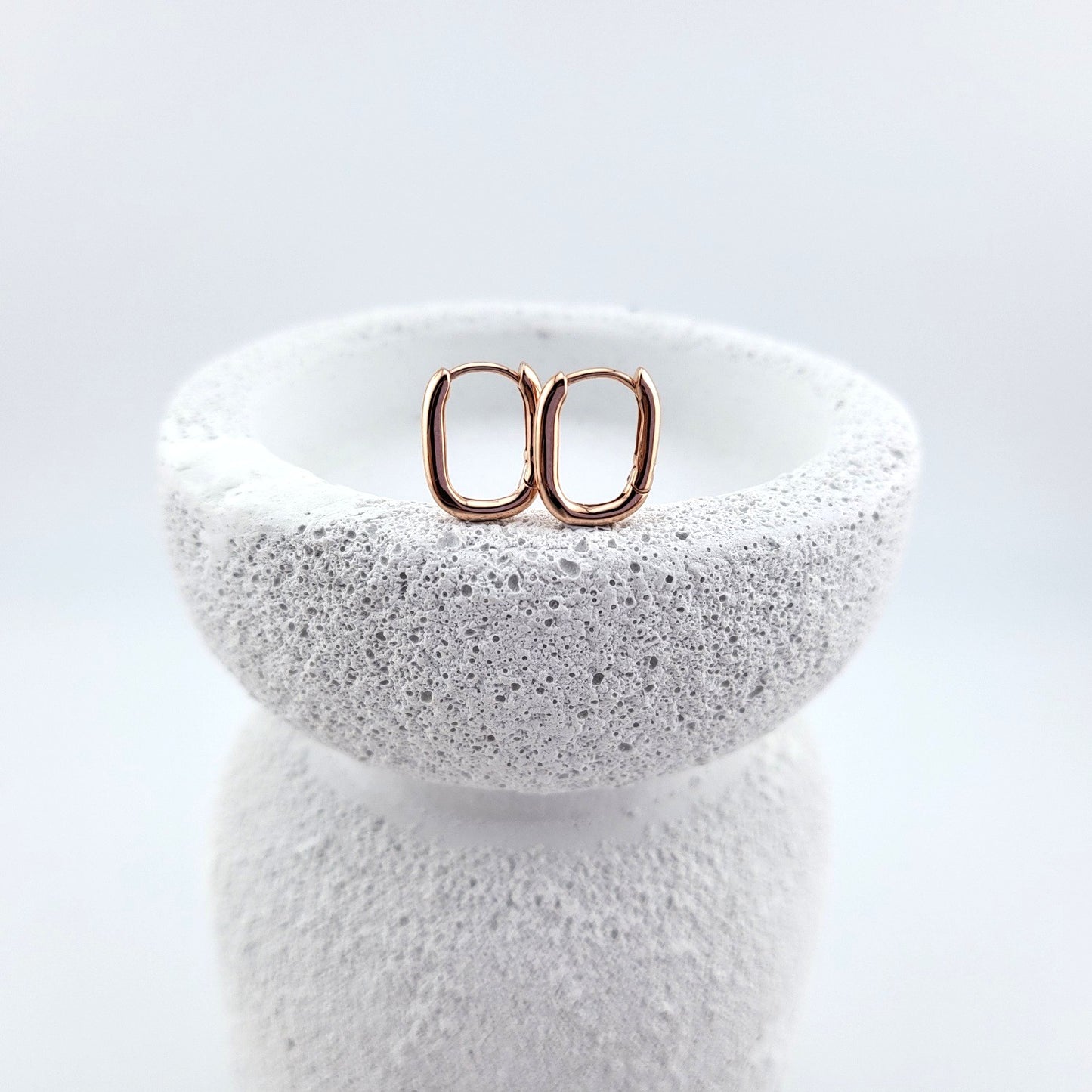 Rose Gold Plated Sterling Silver Fluid Square Huggies
