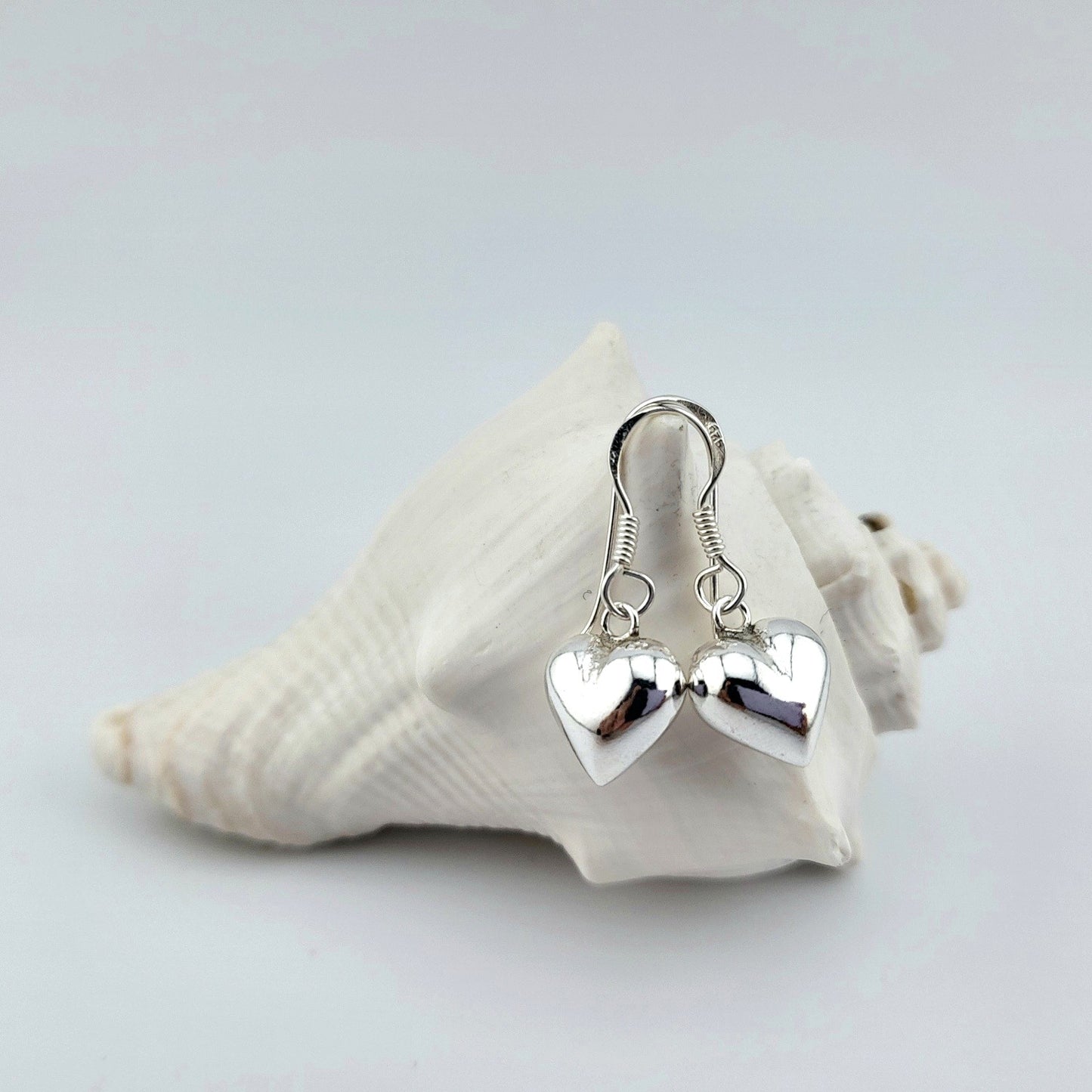 Sterling Silver Puffed Heart Drop Earrings
