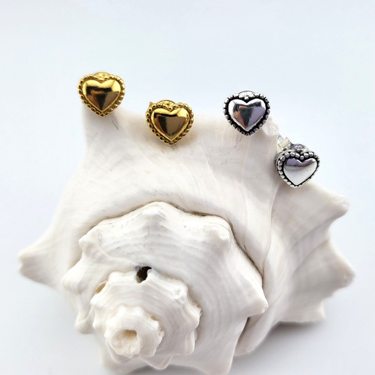 Sterling Silver Beaded Heart Stud Earrings