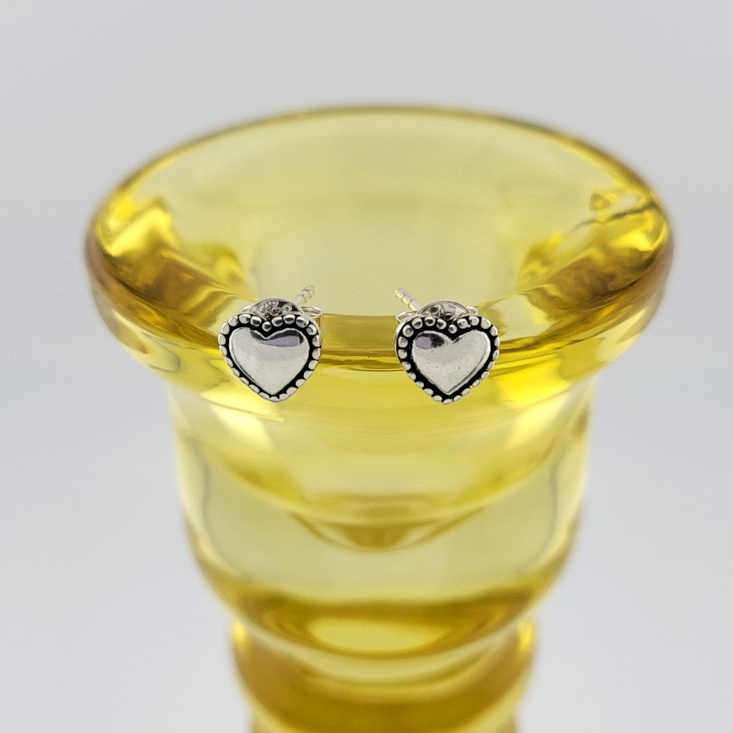 Sterling Silver Beaded Heart Stud Earrings