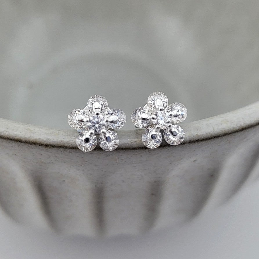 Sterling Silver Sparkle Daisy Stud Earring