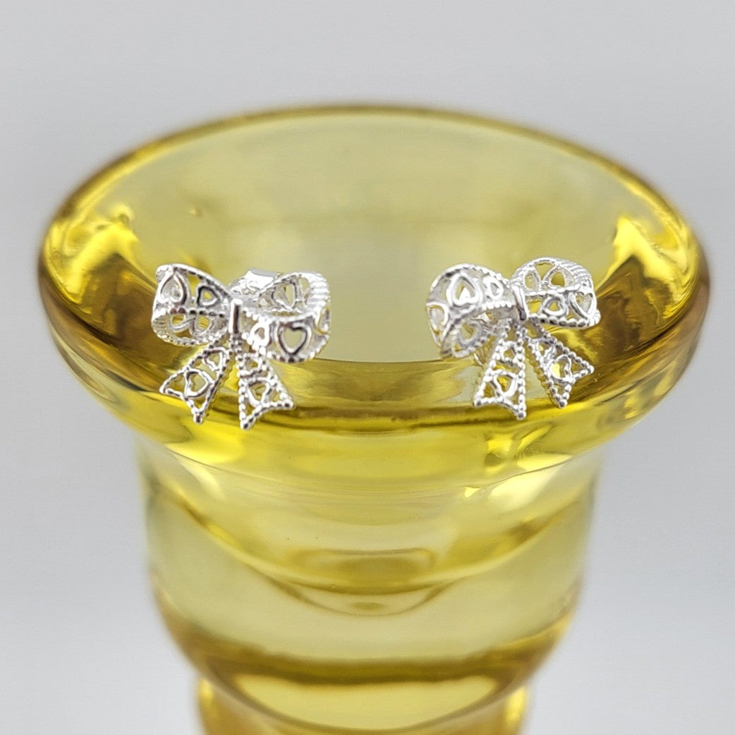 Sterling Silver Lacy Bow Stud Earrings