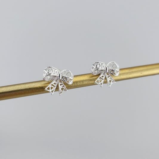 Sterling Silver Lacy Bow Stud Earrings