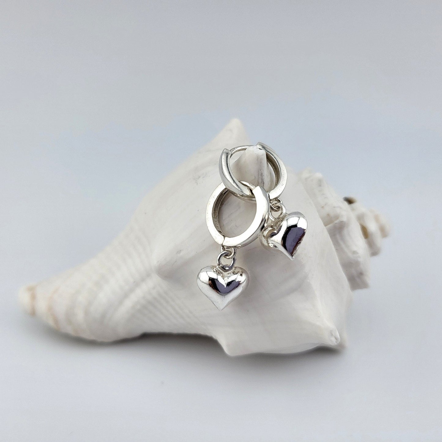 Sterling Silver Silver Puff Heart Huggies
