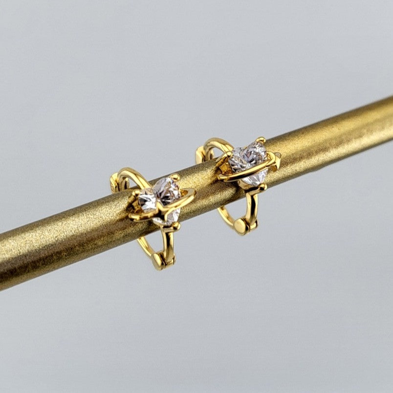 Gold Plated Sterling Silver Starlit Orbiting Heart Huggies