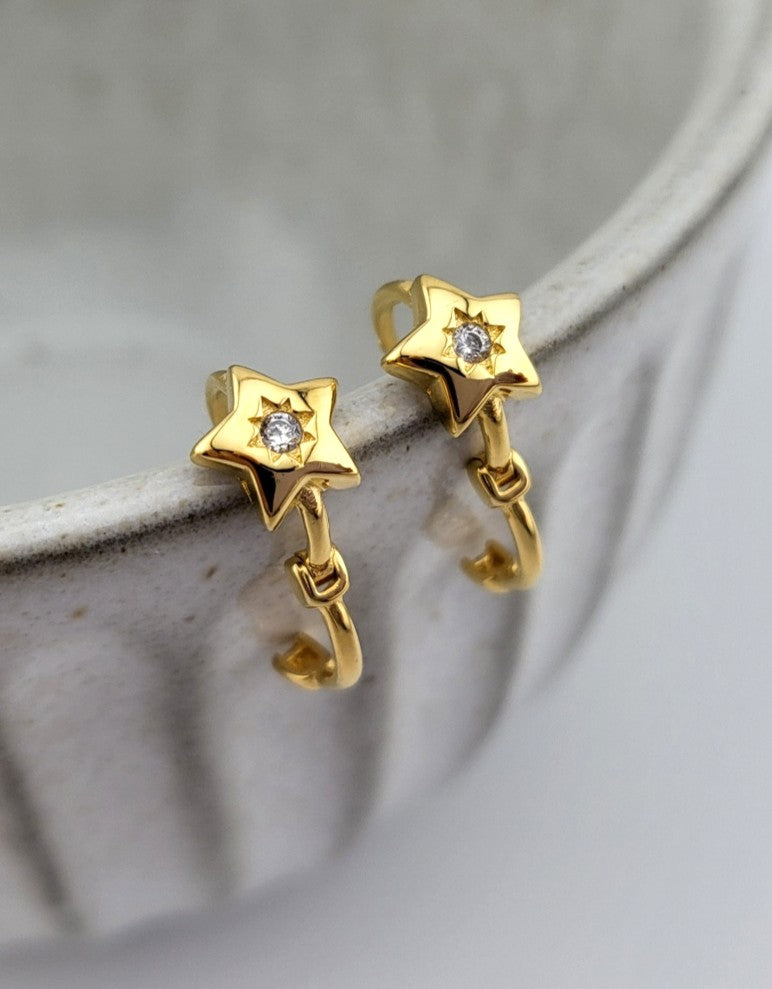 Sterling Silver Golden Starburst Huggies