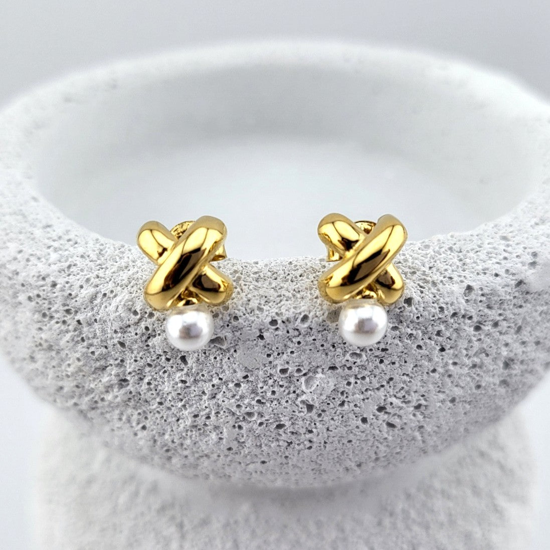 Gold Plated Sterling Silver Kiss Pearl Stud Earrings