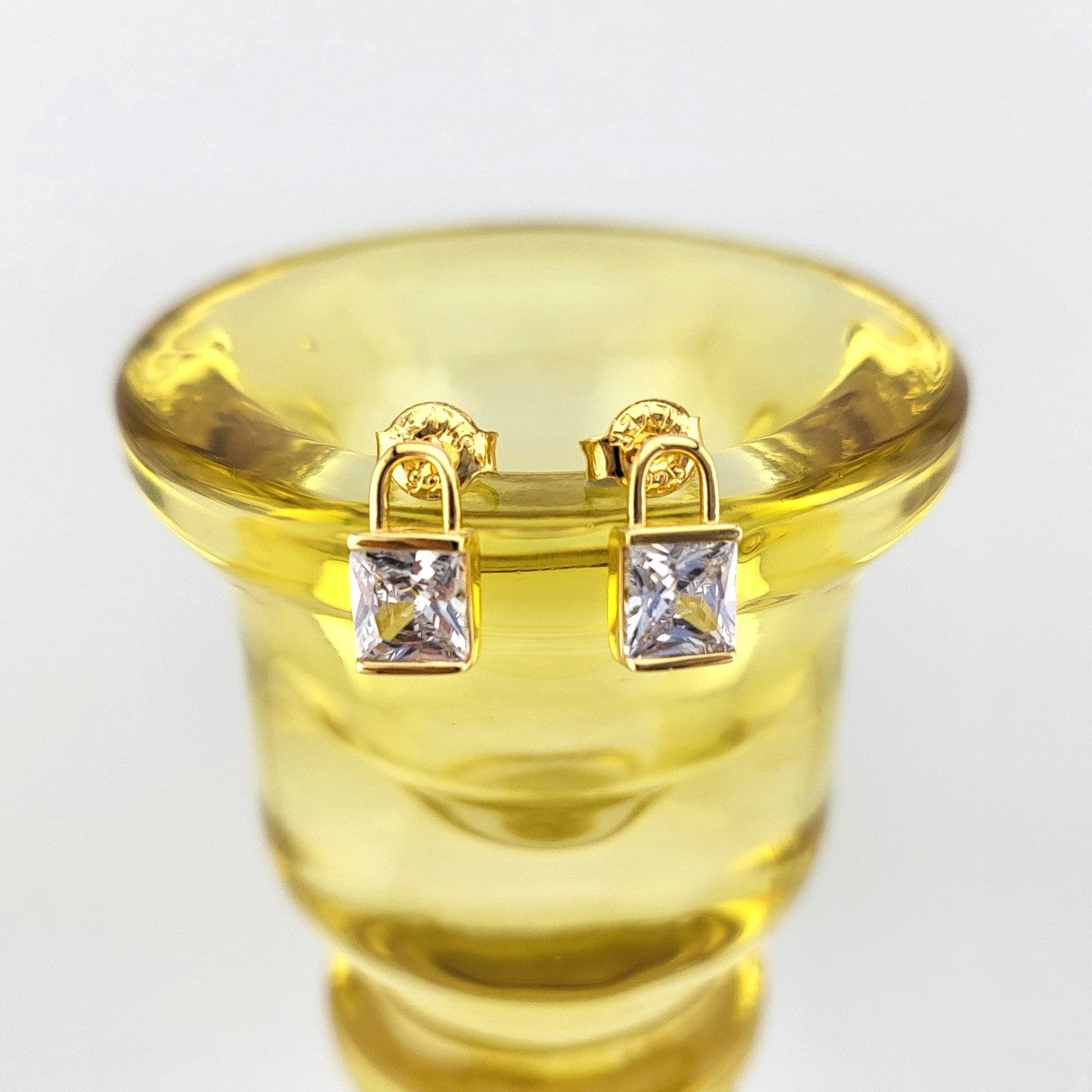 Sterling Silver Gold Plated Padlock Stud Earrings