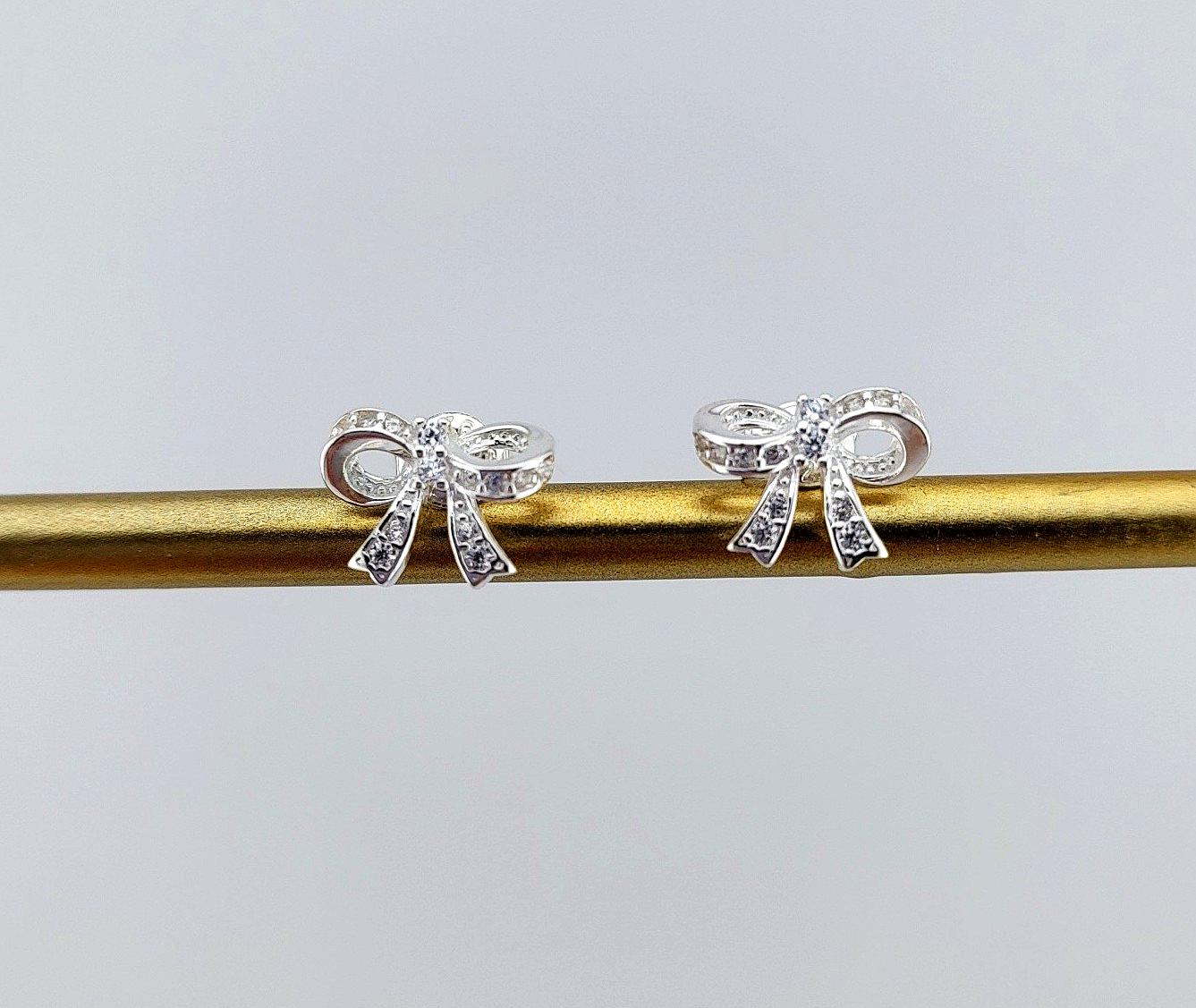 Sterling Silver Gilded Bow Stud Earrings