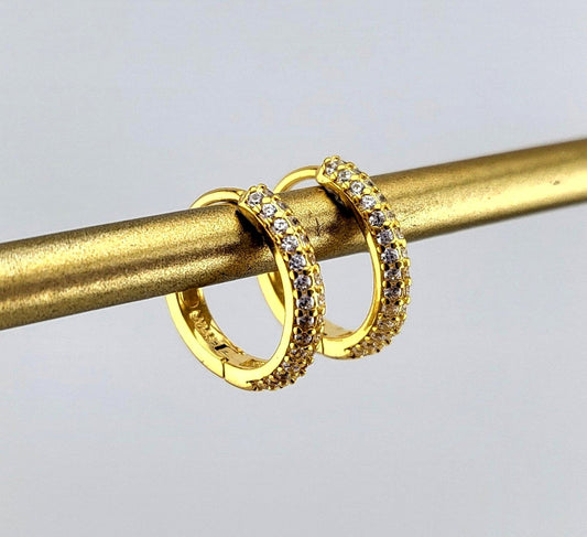 Gold Plated Sterling Silver Pavé Huggies