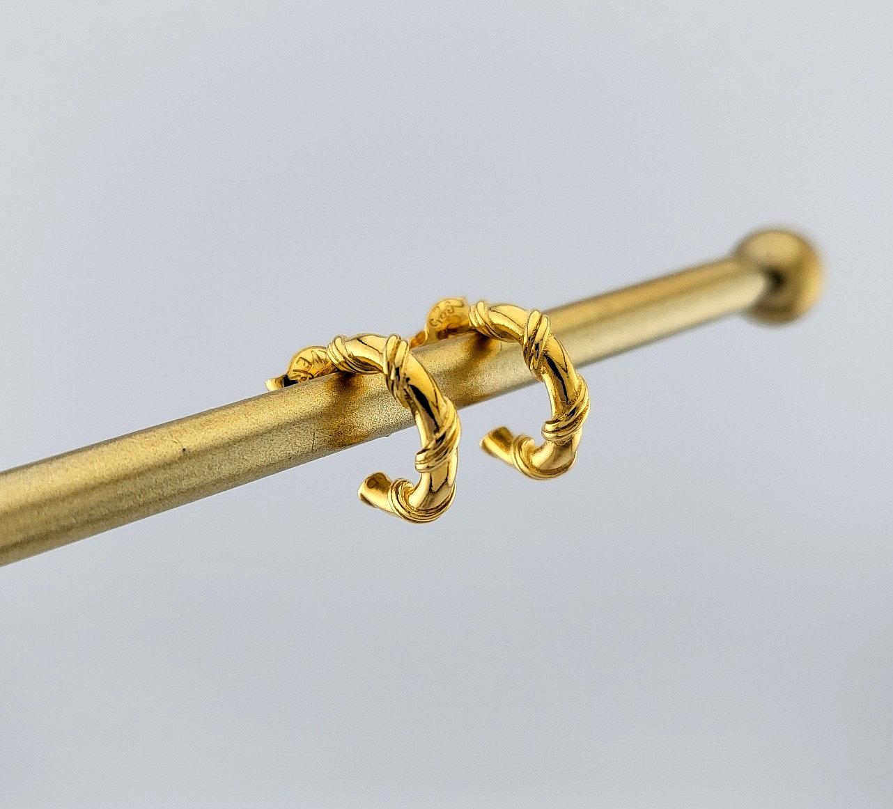 Gold Plated Sterling Silver Twisted Rope Huggies