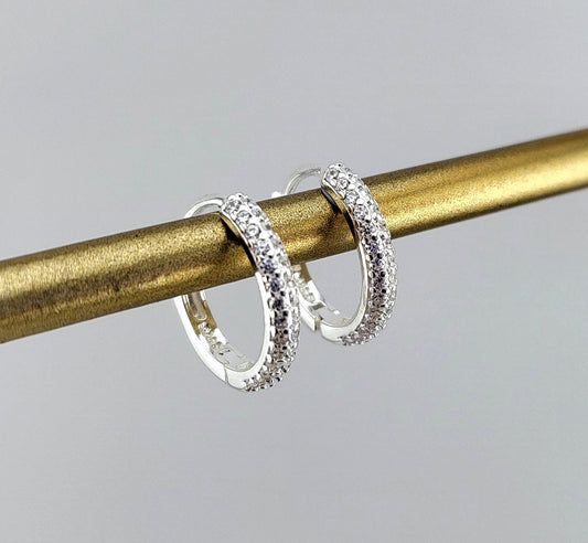 Sterling Silver Pavé Huggies