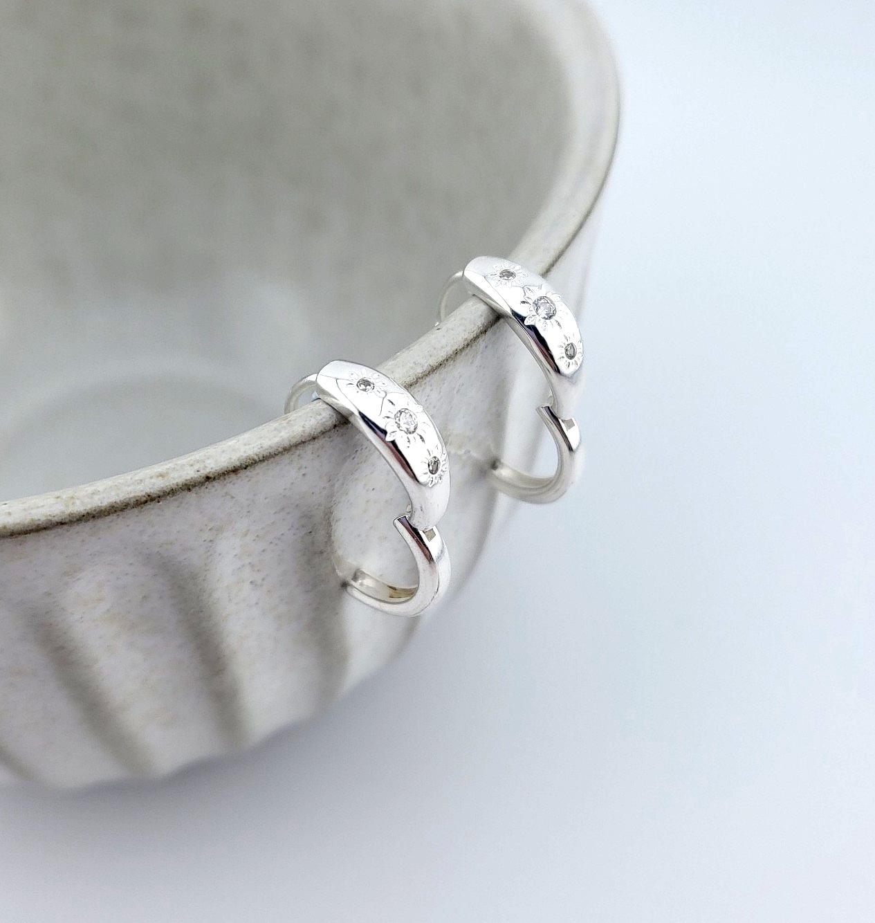 Sterling Silver Celestial Sunflower Huggies