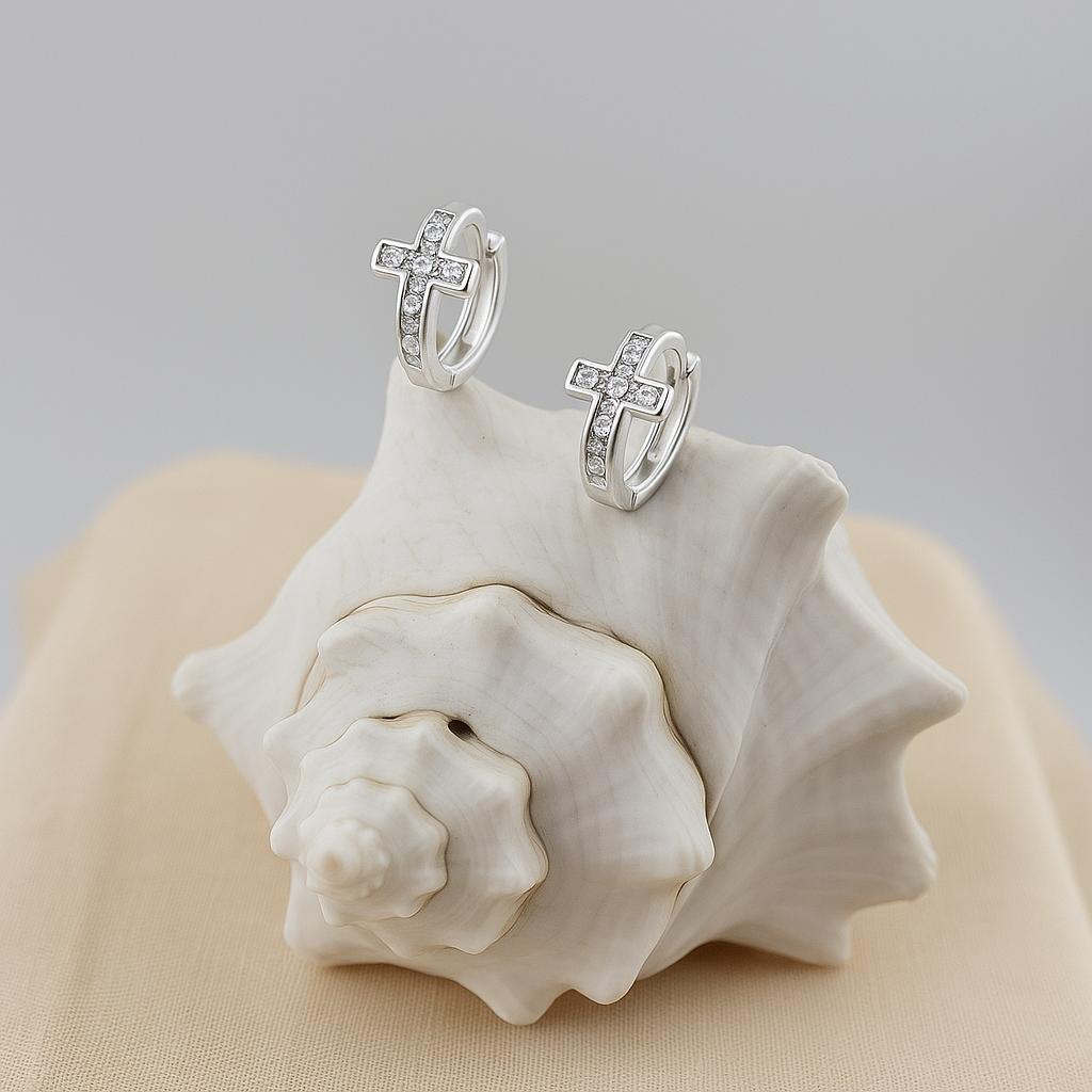 Sterling Silver Cross Huggies